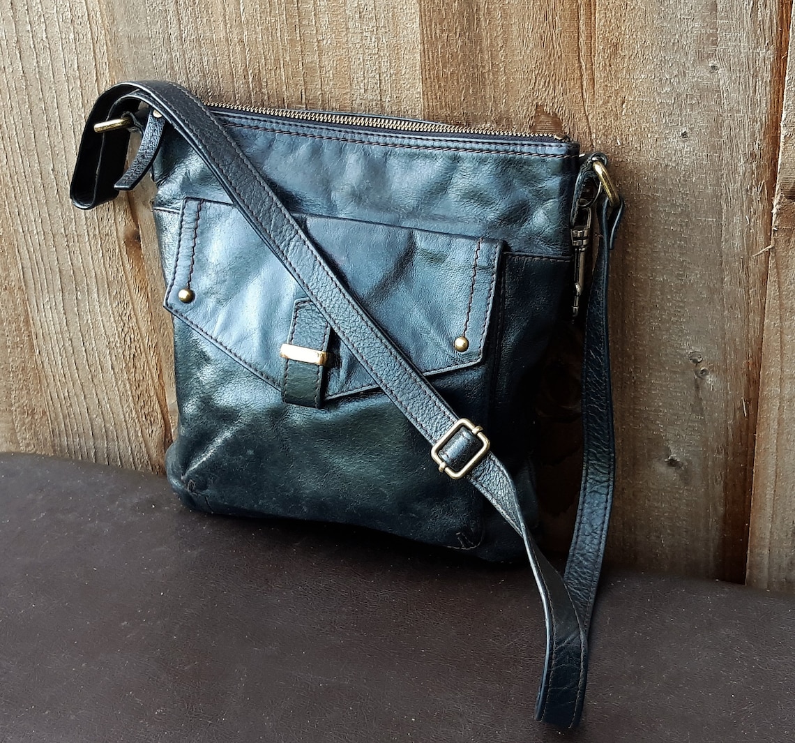 Black Leather Cross Body Messenger Bag Satchel Tote Purse Etsy UK