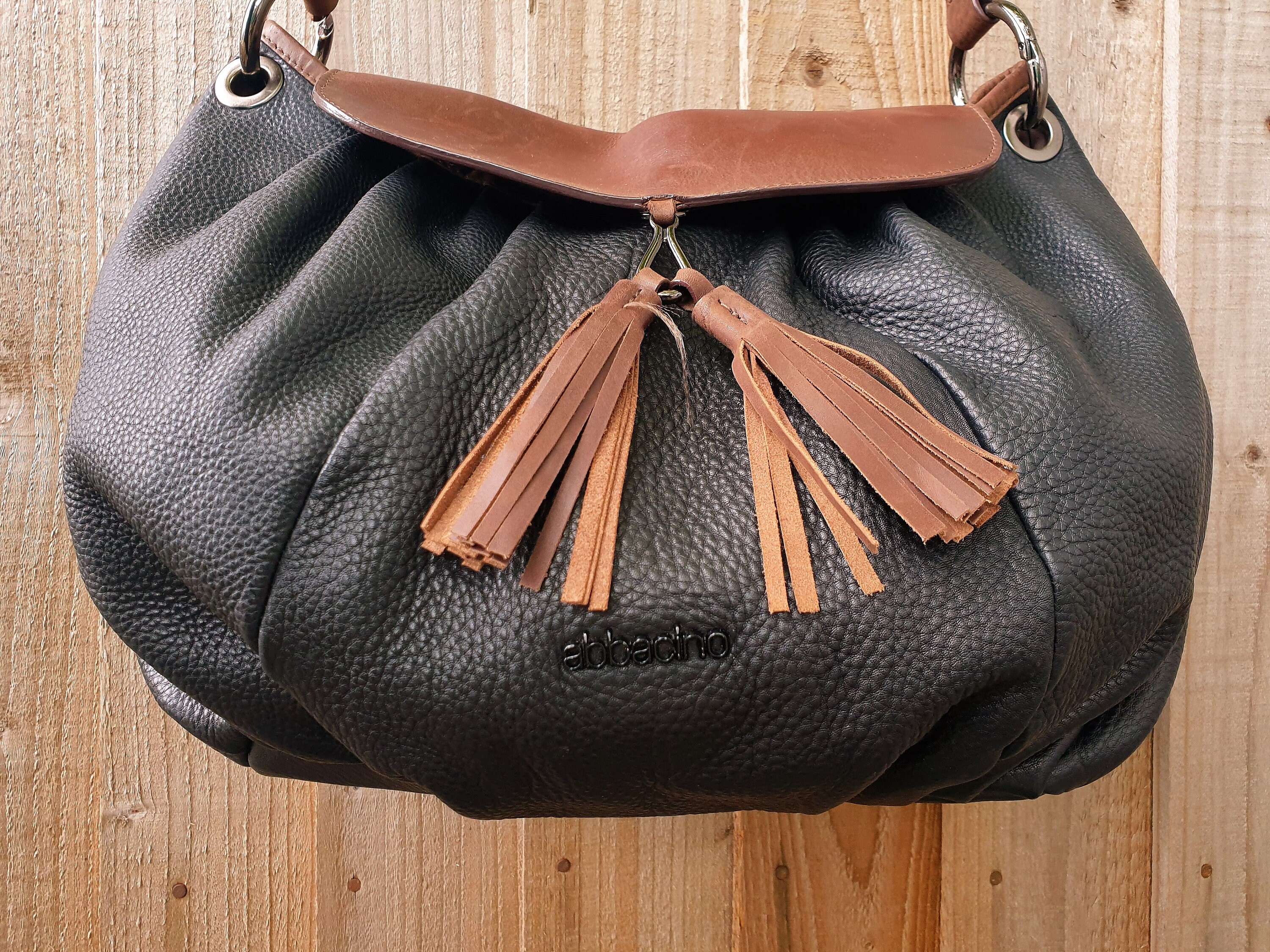 Leather hobo messenger bag Abbacino black and brown leather Etsy