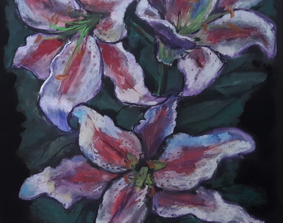 油彩画 ユリの花 ユリの花の静物画オリジナル油絵、 - Etsy 日本
