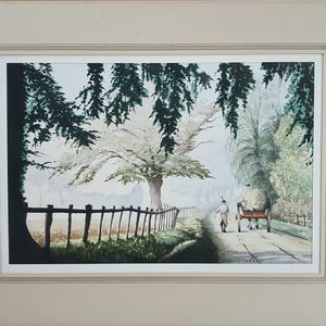 Pferde Heuwagen und Ernte, Layden mit Heu Englische Original Aquarell Malerei, Künstler Harold Beech, (britisch), Bauernhof Landschaft Art