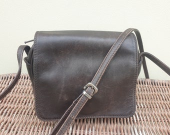 1980's Original Enny Bag, dark brown leather small cross body messenger bag, original Enny 5326