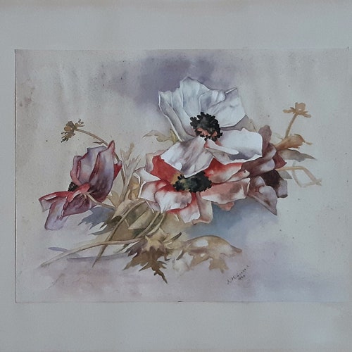 Shops Flower Arrangement Watercolour Signed By The Artist