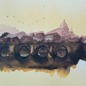English Sunlit Evening River Landscape With Single Skull Rower Original Watercolour Painting Titled &#39;Last One Home&#39; Sunset River Landscape
