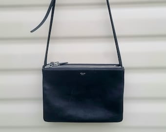 Bolso bandolera Celine Trio de piel de cordero negra, bolso de diseñador Phoebe Philo