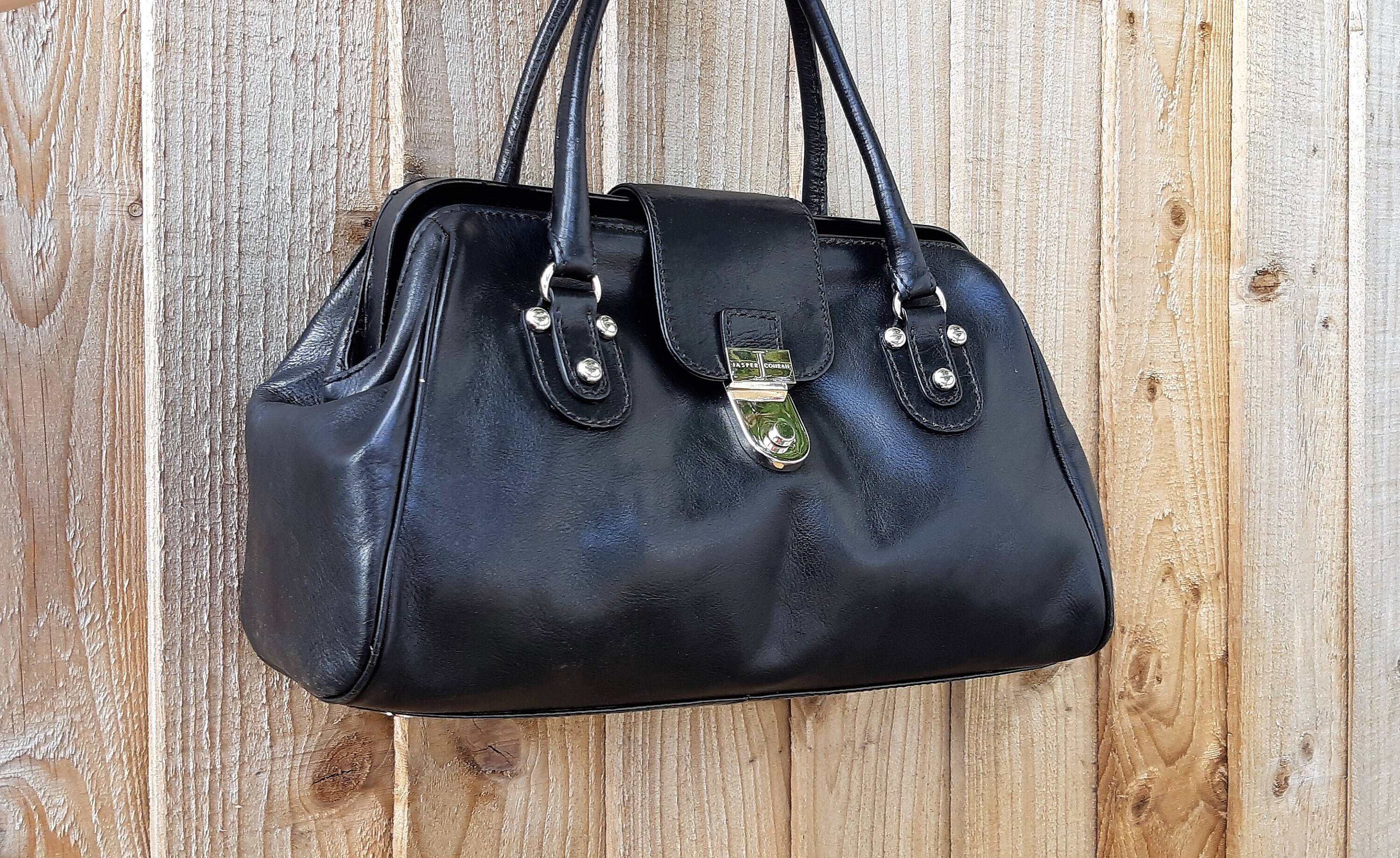 Vintage Jasper Conran top handle satchel purse Black leather | Etsy