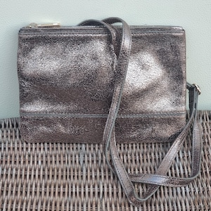 Petit sac messager en cuir bronze vintage, sac à bandoulière accessoirisé en cuir métallisé, sac à main unisexe mince messager Y2K