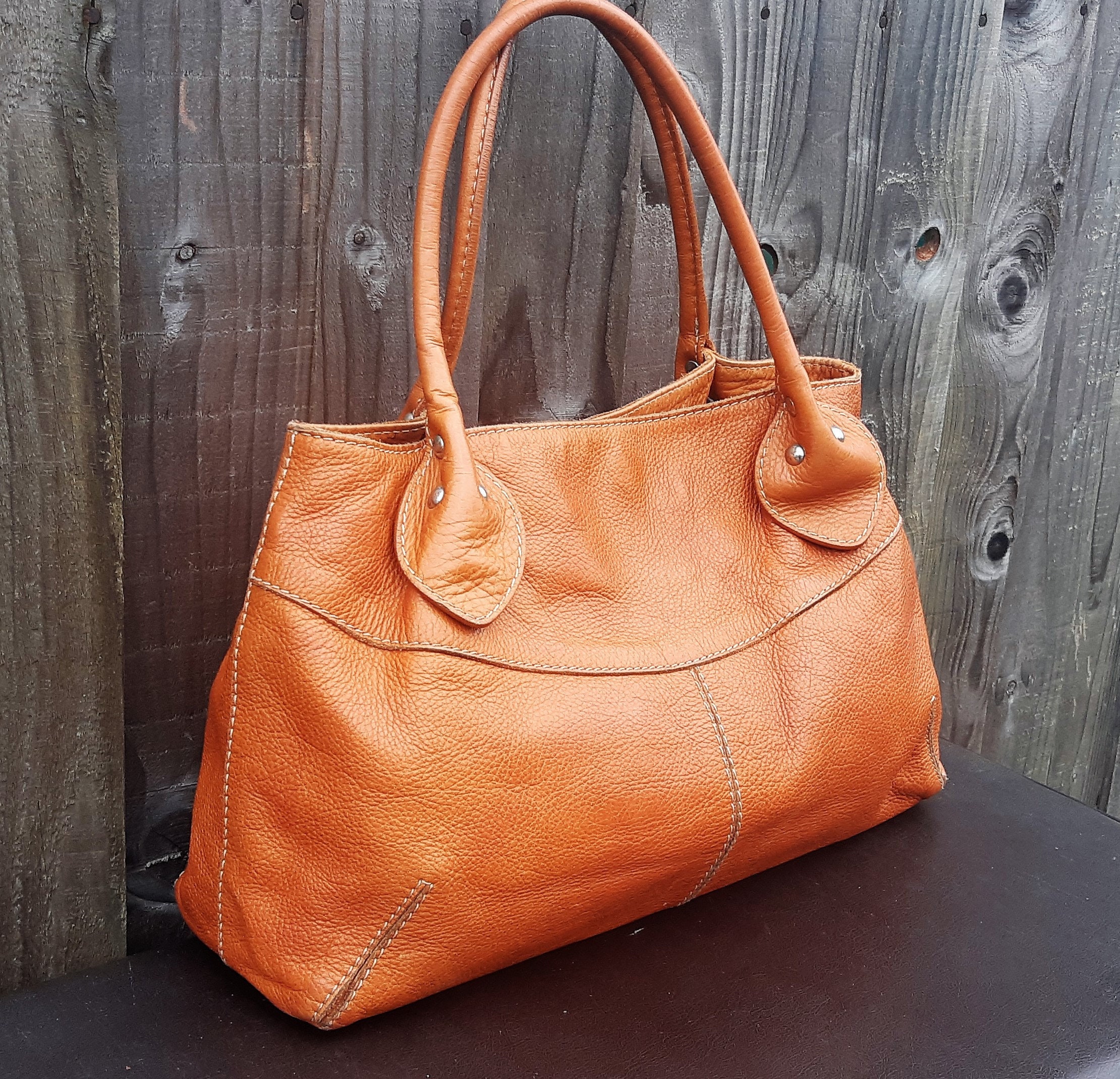 Coccinelle Golden Brown Leather Tote Shoulder Bag Vintage Etsy