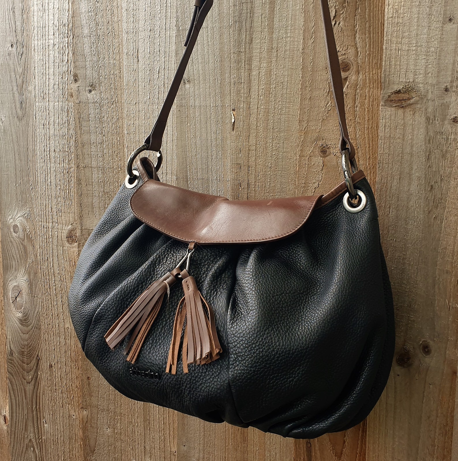 Leather hobo messenger bag Abbacino black and brown leather Etsy