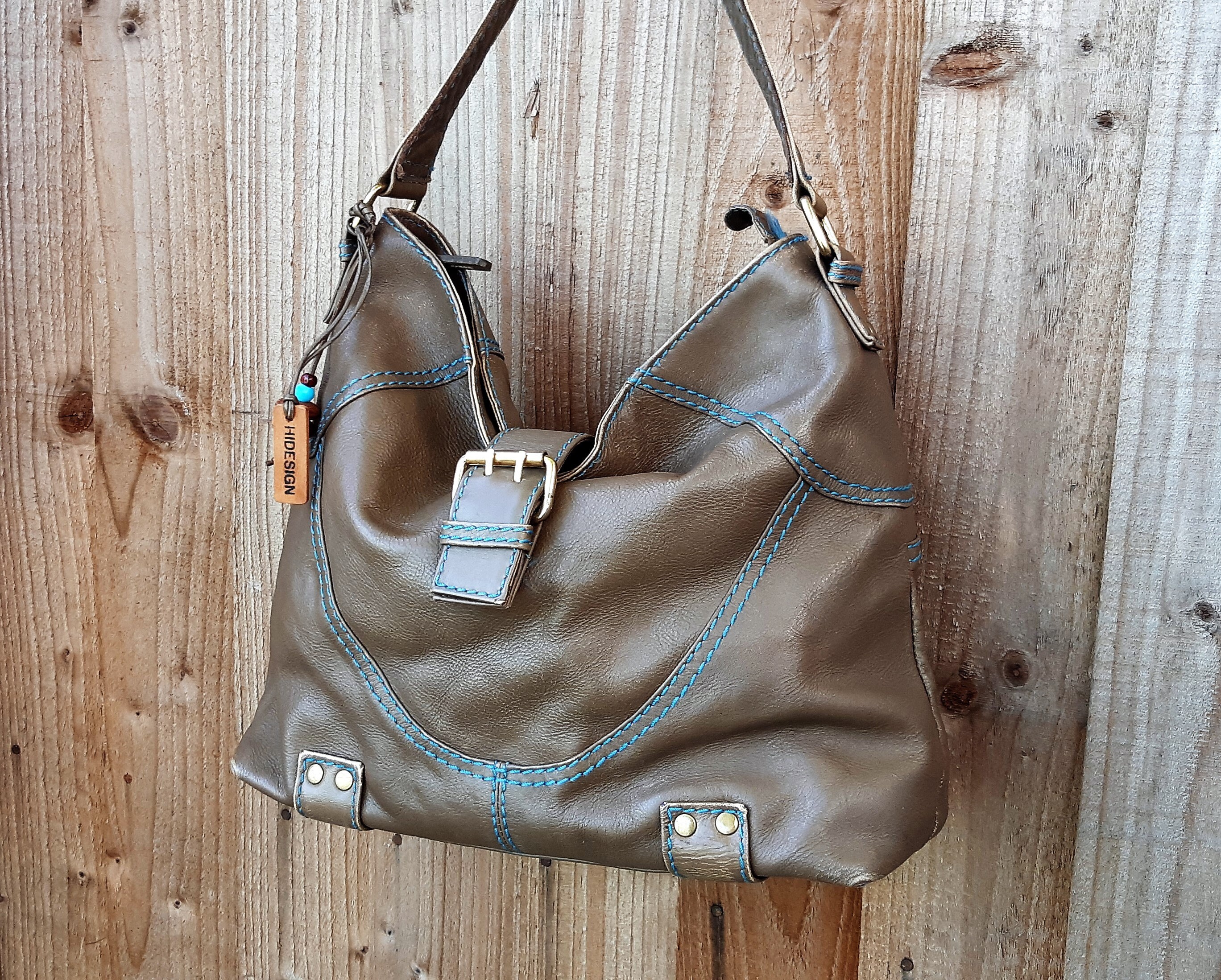 Hidesign Brown Leather Tote Shoulder Bag, Slouchy Taupe Brown and