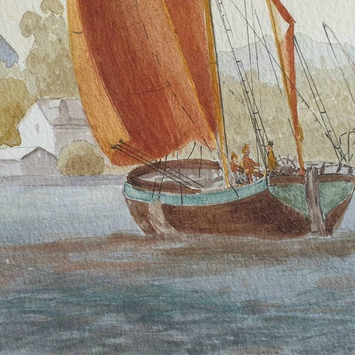 Thames Barge shops Under Sail On an Essex Estuary, England, Original Watercolour