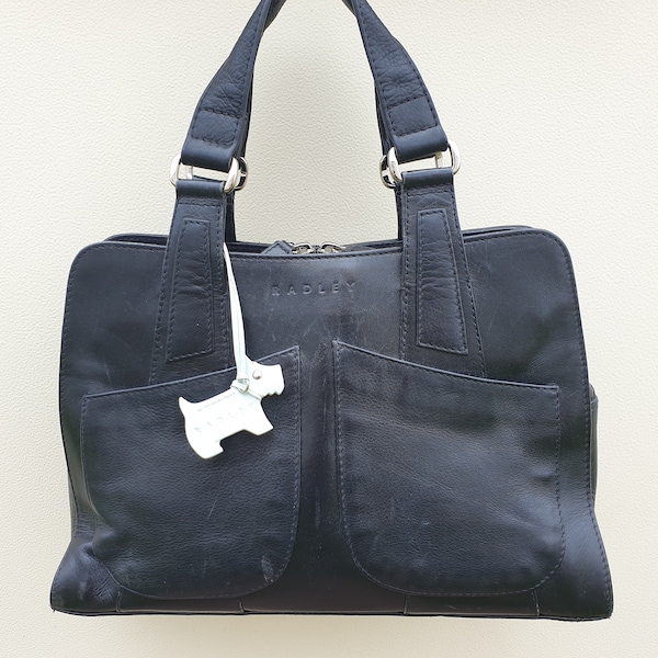 Radley black leather top handle tote satchel bag. Vintage black leather Radley Purse