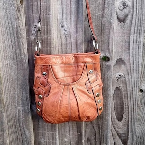 Braune Leder Umhängetasche, Umhängetasche, Krokoprägung braune Leder Umhängetasche, Umhängetasche, B Makowsky Leder Umhängetasche, Geschenk