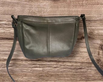 Bolso bandolera Tula, bolso de hombro Tula Radley vintage de los años 80 en piel verde oliva.