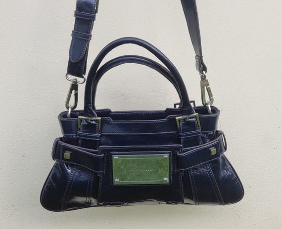 Vintage Karen Millen Patent Leather Satchel, Midnight Blue Messenger Bag