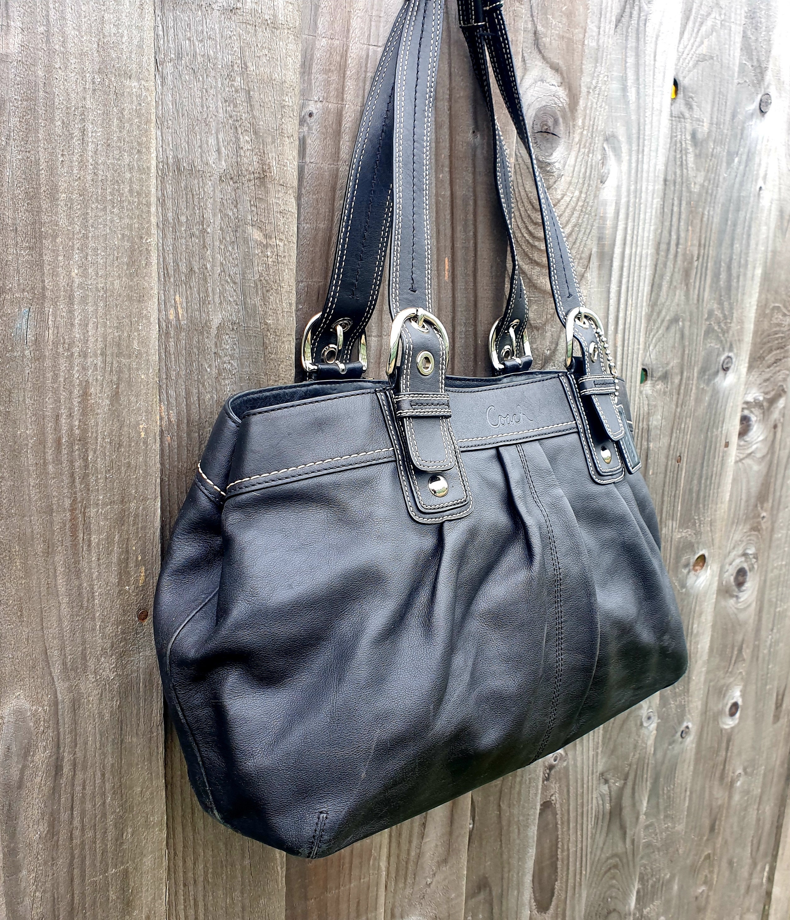 Coach Vintage Y2K Soho Shoulder Bag Large Purse Black With Buckles Rare
