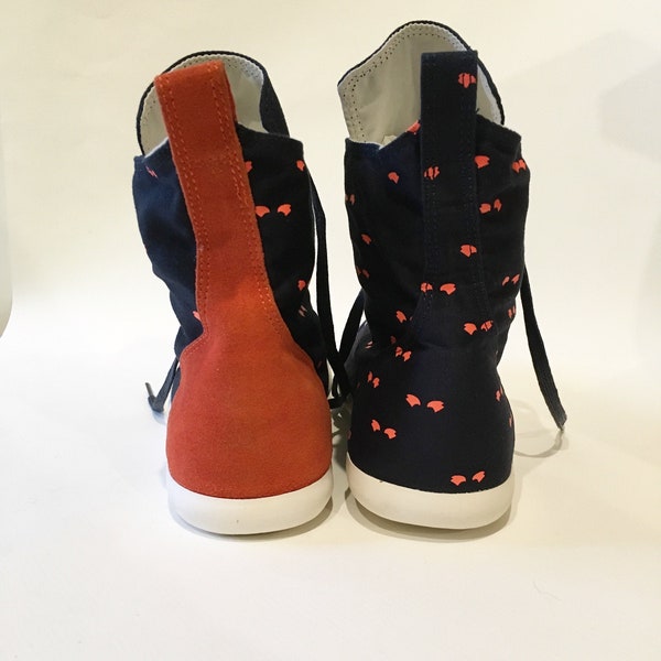 Handmade Sneakers | Crafted silkscreen print inspired by E-Taen,  traditional E-Saan Thai truck | Dark/Navy blue high tops | Unisex