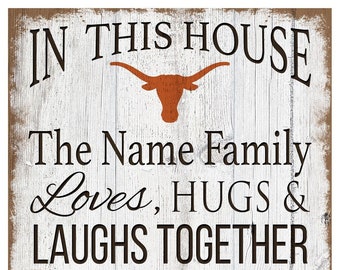 Texas Longhorns Sign Personalized In This House Sign 11"x19"