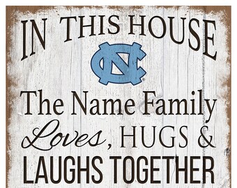 UNC Tar Heels Personalized Family Name Sign - Distressed Wood
