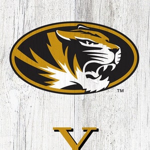 May include: A white wooden sign with a gold and black tiger mascot logo and the words "YOUR NAME" in gold letters.
