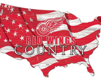 NHL Detroit Red Wings Sign USA Country Flag Team Sign Wood Plaque 18 x 11 NEW