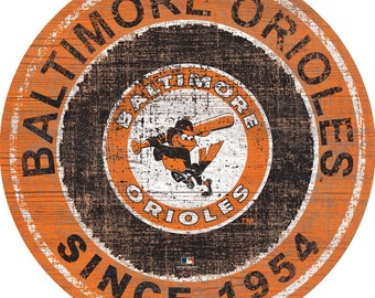 Baltimore Orioles Sign Vintage Round Distressed Established Historic Wood Sign 24" Diameter