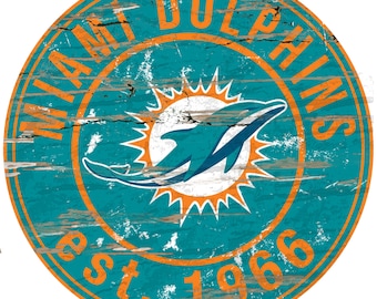 NFL Miami Dolphins Round Distressed Established Wood Sign 24" In Diameter