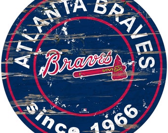Atlanta Braves Round Distressed Established Wood Sign 24" In Diameter
