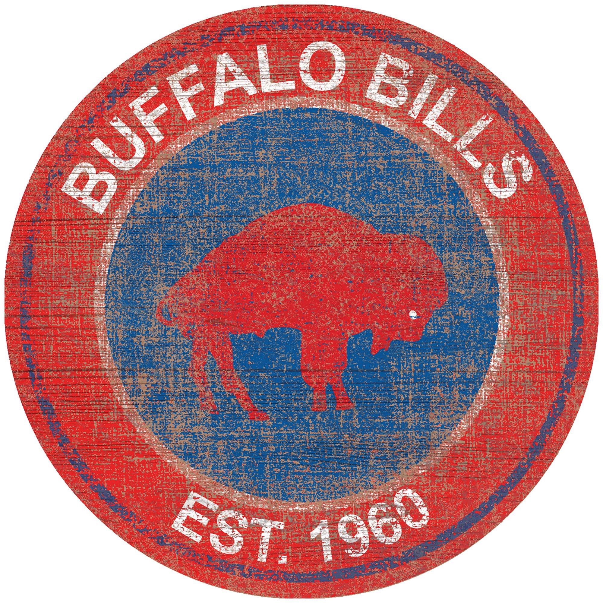 NFL Buffalo Bills Round Distressed Historic Throwback Established Wood Sign  24' In Diameter