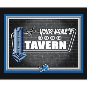 Detroit Lions Personalized Sign Framed Neon Tavern Print Sign 18x14