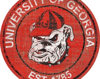 Georgia Bulldogs Sign Vintage Distressed Historic Wood Sign 24" Diameter
