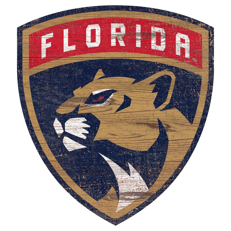 Florida Panthers Distressed Logo Cut Out Wood Sign 24" Diameter Select ...