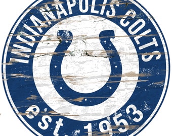 Enseigne ronde NFL Indianapolis Colts en bois vieilli, 24 po. de diamètre