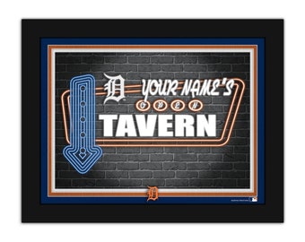 Detroit Tigers Personalized Sign Framed Neon Tavern Print Sign 18x14