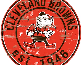 NFL Cleveland Browns Round Distressed Established Wood Sign 24" In Diameter