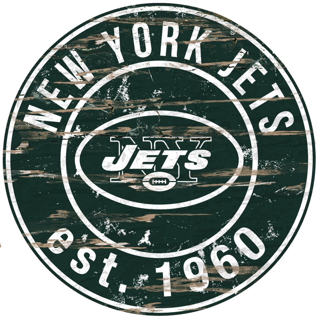 NFL New York Jets Round Distressed Established Wood Sign Etsy