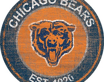 Chicago Bears Sign Vintage Round Distressed THROWBACK Established Wood Sign 24" In Diameter