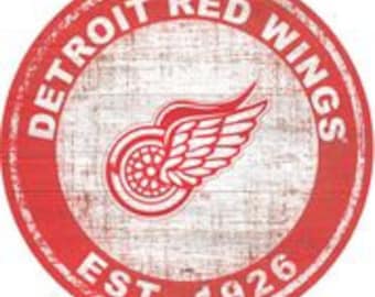 Detroit Red Wings Sign Vintage Round Distressed Established Historic Wood Sign 24" Diameter