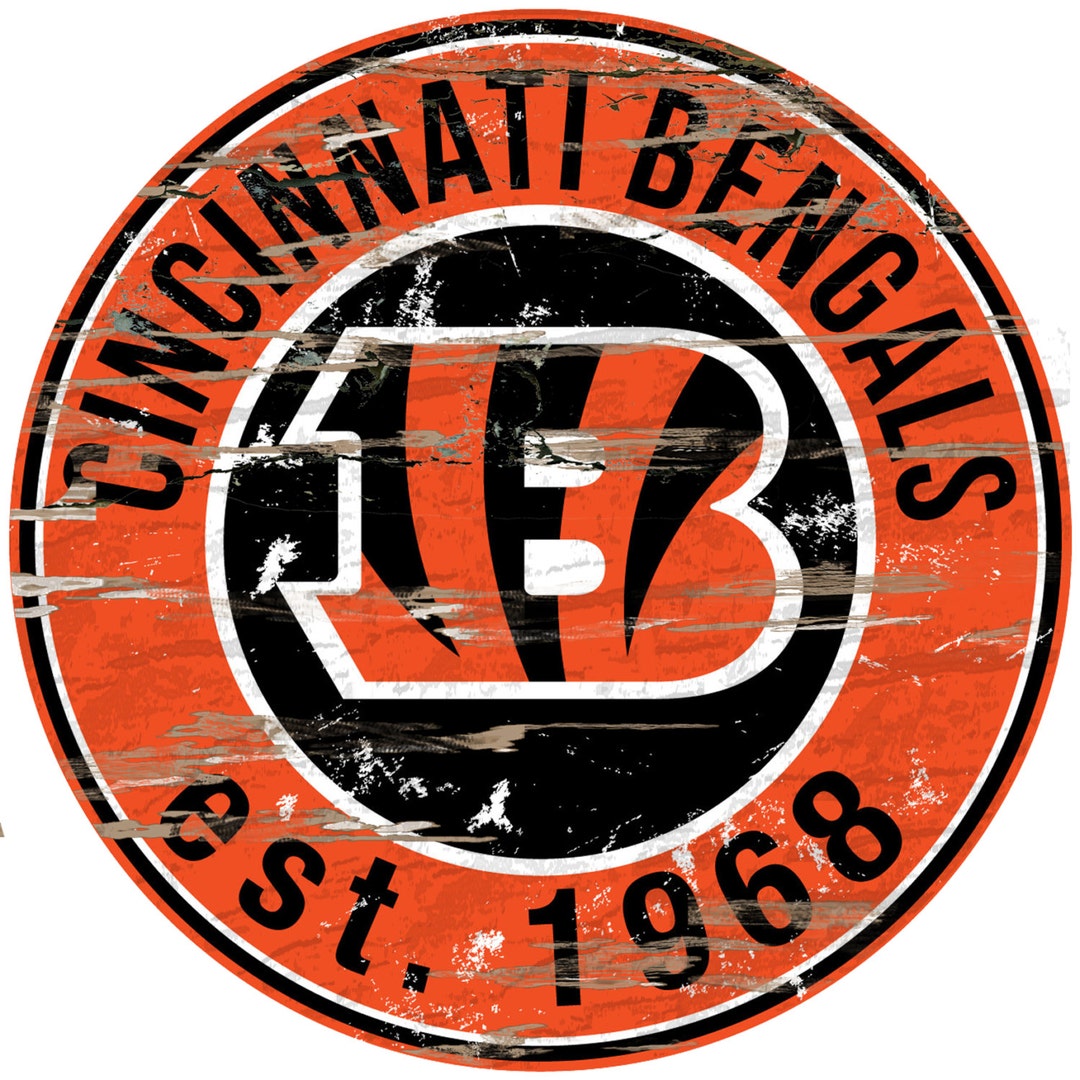 NFL Cincinnati Bengals Round Distressed Established Wood Sign Etsy