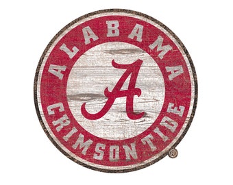 Alabama Distressed Logo Cut Out Wood Sign 24" Diameter Select NEW