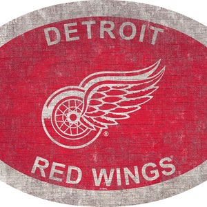 Detroit Red Wings Sign Wall Art 46&quot; Distressed & Weathered Sign Team Color