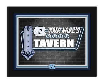 UNC North Carolina Tar Heels Personalized Sign Framed Neon Tavern Print Sign 18x14