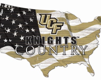 UCF Central Florida Knights USA Country Flag Team Sign Wood Plaque 18 x 11