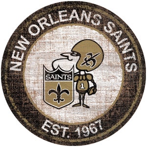 NFL New Orleans Saints Round Distressed Historic Throwback Established Wood Sign 24&quot; In Diameter