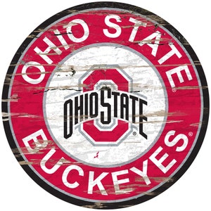 Ohio State Buckeyes NCAA Round Distressed Established Wood Sign 24&quot; Diameter