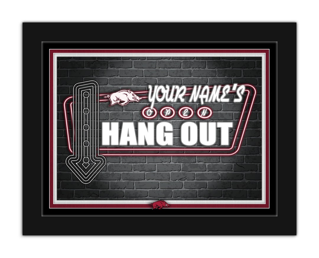 Custom Made Razorback Sign Arkansas Razorbacks Personalized Sign Framed Neon Tavern Print Sign ...