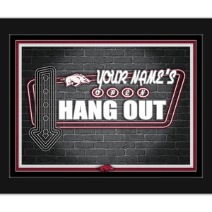 Arkansas Razorbacks Personalized Sign Framed Neon Tavern Print Sign 18x14
