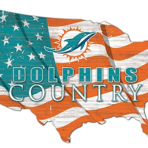 Miami Dolphins USA Country Flag Team Sign Wood Plaque 18 x 11 NEW