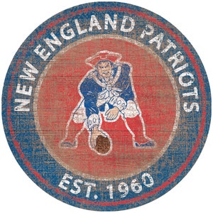 NFL New England Patriots Round Distressed Historic Throwback Vintage Wood Sign 24&quot; In Diameter