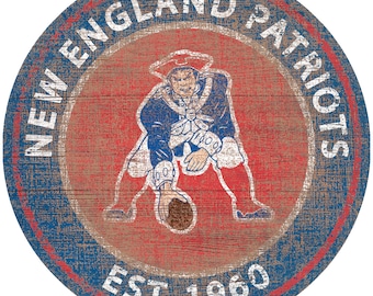 NFL New England Patriots Round Distressed Historic Throwback Vintage Wood Sign 24" In Diameter