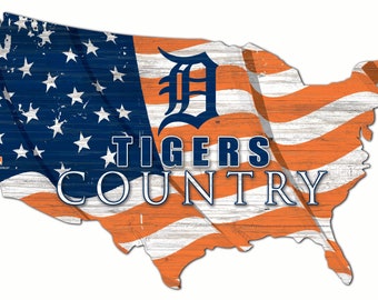 Detroit Tigers USA Country Flag Team Sign Wood Plaque 18 x 11 NEW